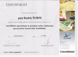Certifikát Schonox ČR 2009 - kliknutím zobrazíte certifikát v plné velikosti