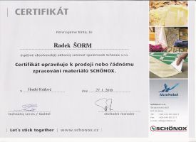 Certifikát Schonox ČR 2010 - kliknutím zobrazíte certifikát v plné velikosti
