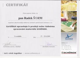 Certifikát Schonox Německo - kliknutím zobrazíte certifikát v plné velikosti